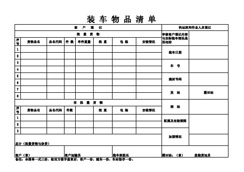 装 车 物 品 清 单