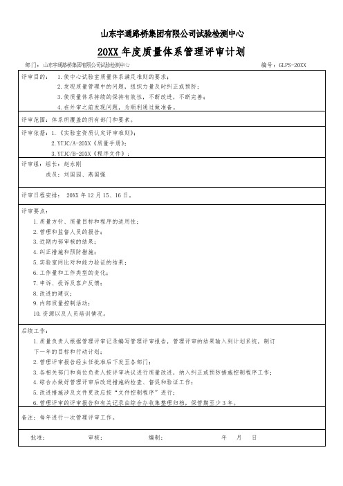 表格模板-管理评审表格 精品