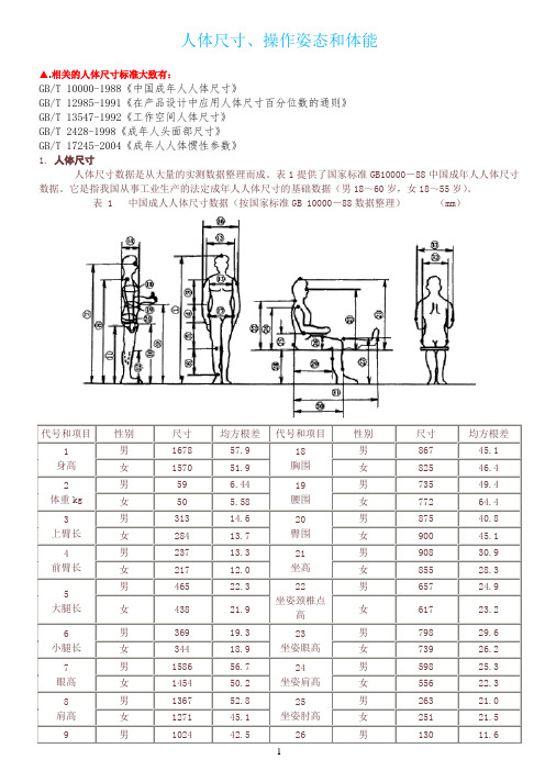 人体尺寸、操作姿态和体能