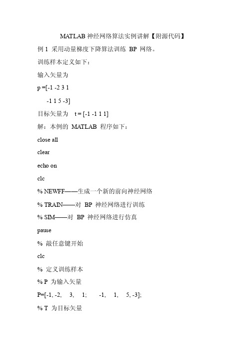 MATLAB神经网络算法实例讲解【附源代码】