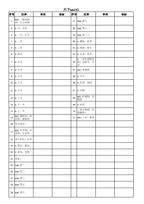 英语单词(六下)鲁教版