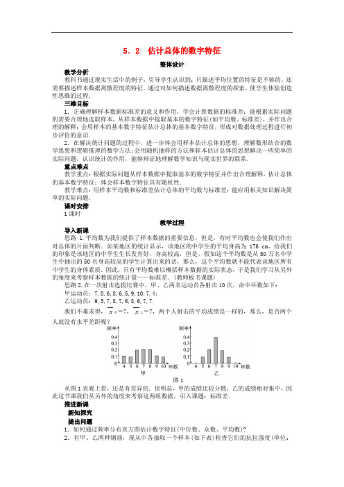 高中数学 第一章 统计 1.5.2 估计总体的数字特征教案 北师大版必修3