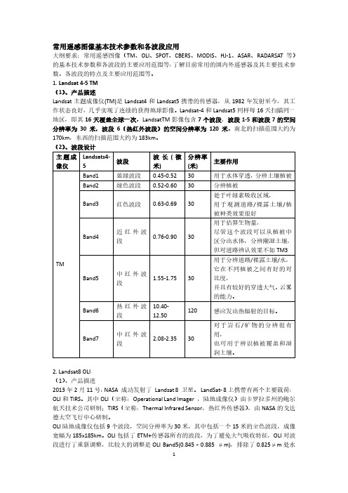 常用遥感图像基本技术参数和各波段应用