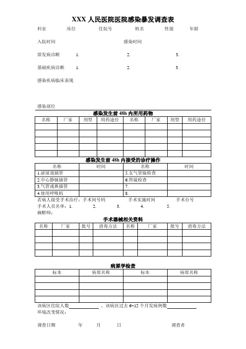 XXXX人民医院医院感染暴发调查表