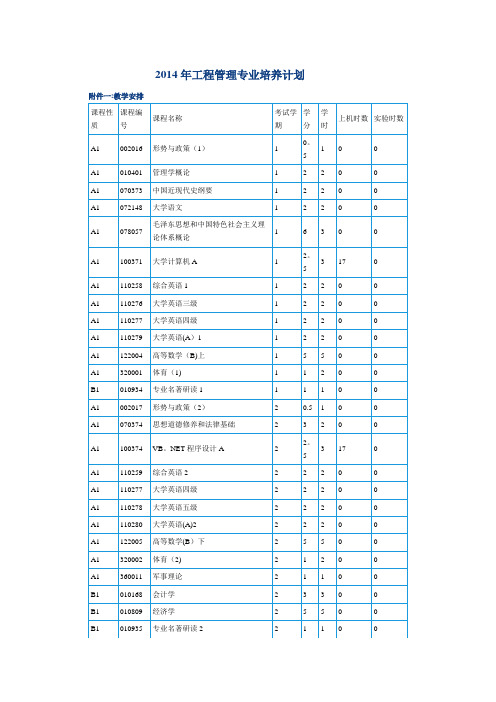 同济大学工程管理专业培养计划