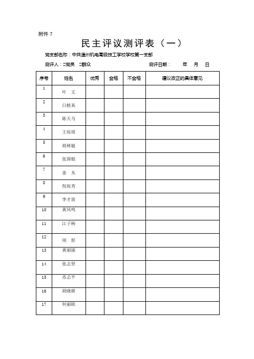 民主评议测评表(一)