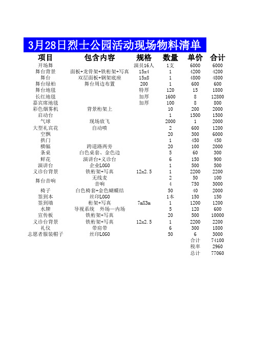 活动现场物料清单