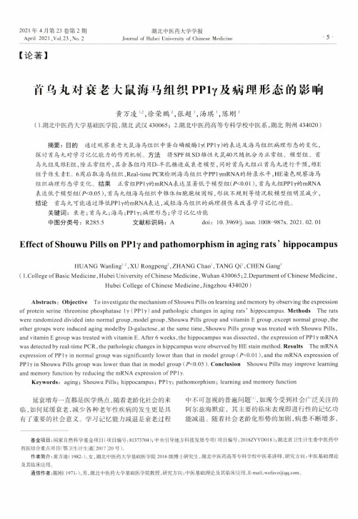 首乌丸对衰老大鼠海马组织PP1γ及病理形态的影响