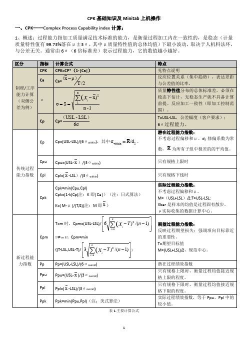 CPK基础知识及Minitab上机操作