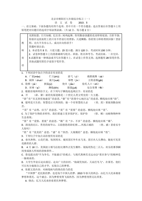 北京市朝阳区九年级综合练习—语文(有答案)