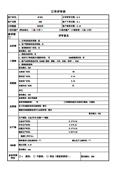 五金-PMC生产计划表单模板