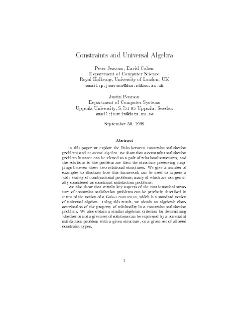 Constraints and universal algebra