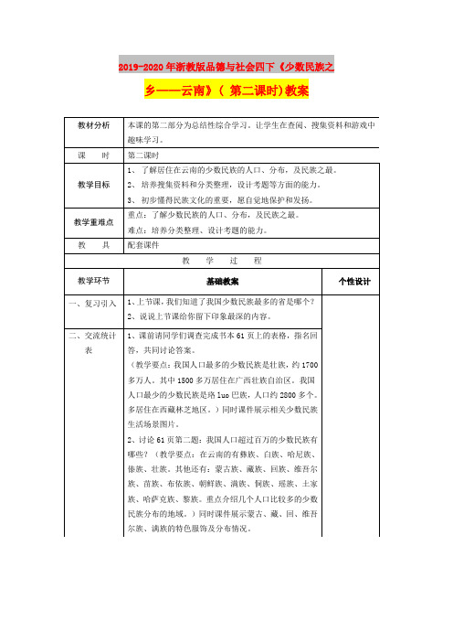 2019-2020年浙教版品德与社会四下《少数民族之乡——云南》( 第二课时)教案