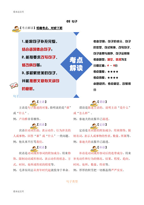 2023-2024年小学语文六年级小升初专题05_句子考点解读+真题演练(教师版含解析)