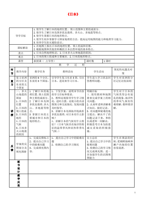 七年级地理下册 第七章 第一节 日本导学案1(无答案)(新版)新人教版