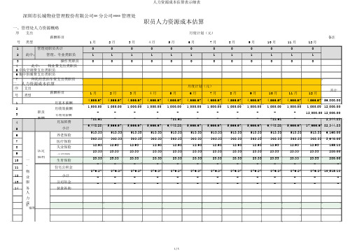 人力资源成本预算表明细表