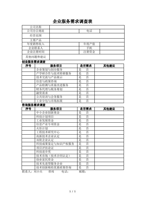 企业服务需求调查表