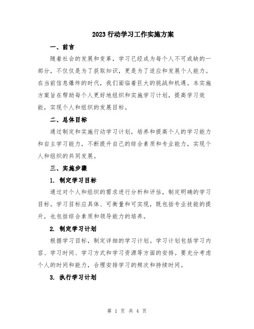 2023行动学习工作实施方案