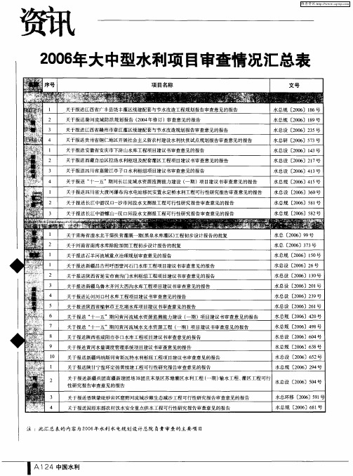 2006年大中型水利项目审查情况汇总表