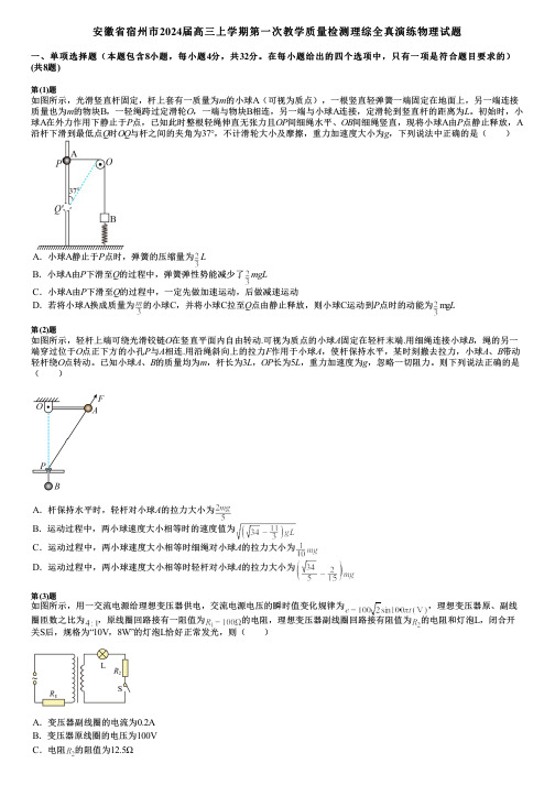 安徽省宿州市2024届高三上学期第一次教学质量检测理综全真演练物理试题