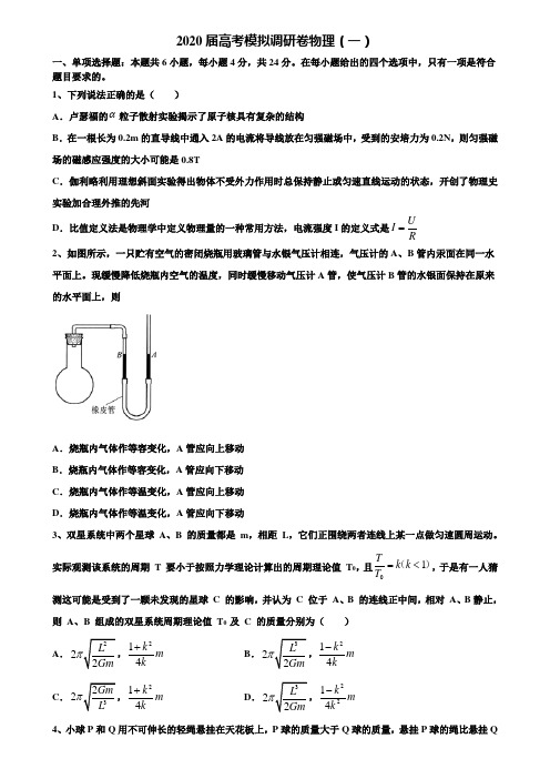 《附15套高考模拟卷》2020届高考模拟调研卷物理(一)含解析