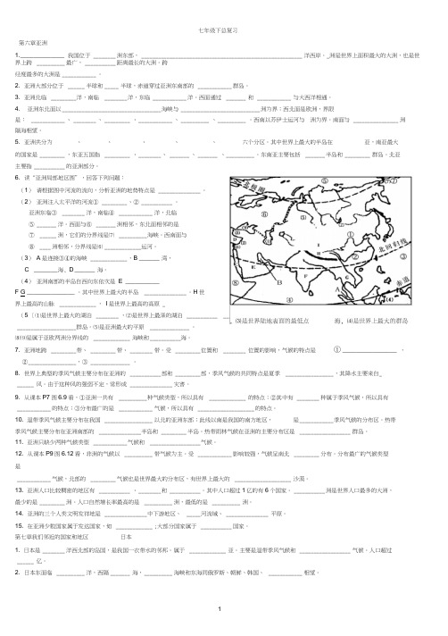 2015-2016年七年级地理下册知识填空题(人教版)