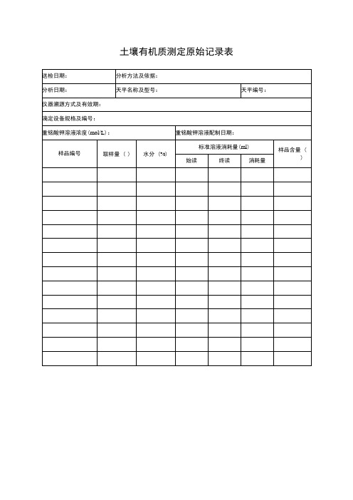 土壤有机质测定原始记录表