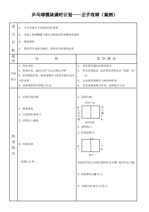 乒乓球—正手攻球教案