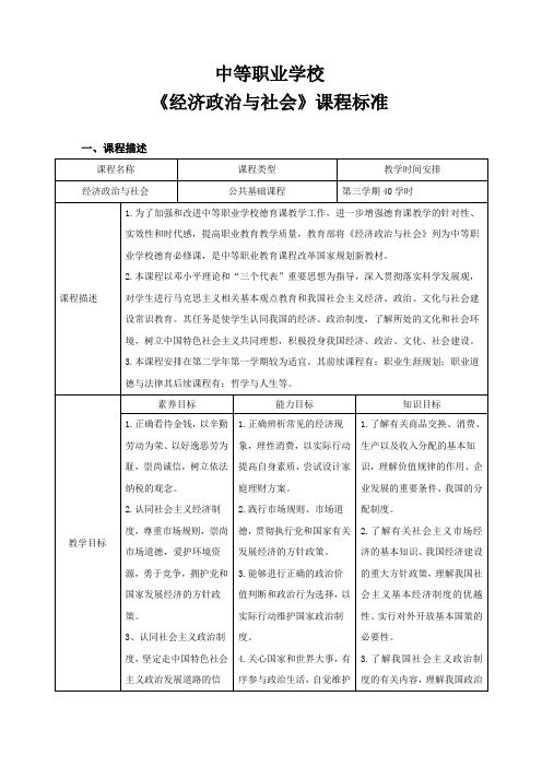 中等职业学校——《经济政治与社会》课程标准