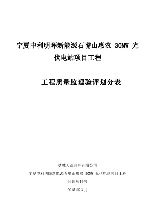 工程质量监理验评划分表