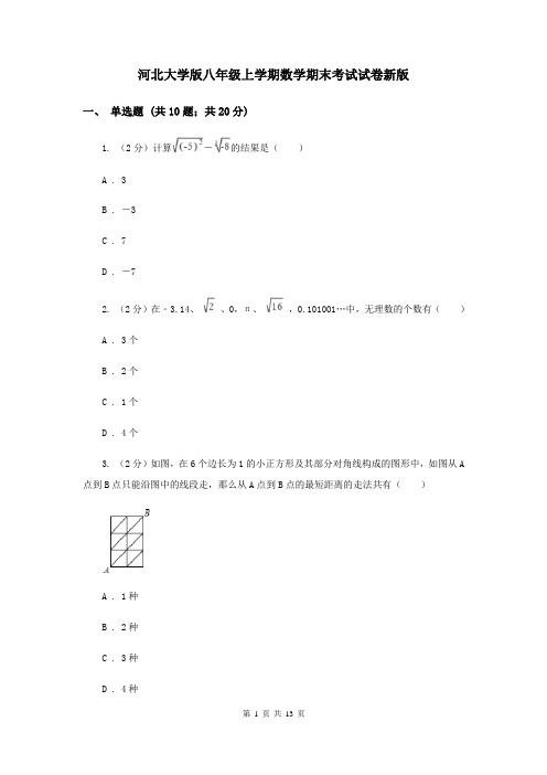 河北大学版八年级上学期数学期末考试试卷新版