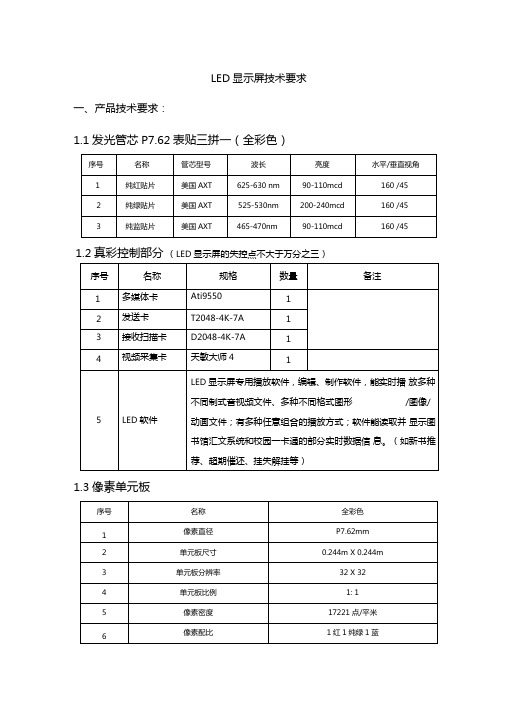 LED显示屏技术要求