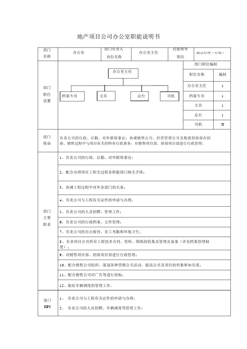 地产项目公司办公室职能说明书