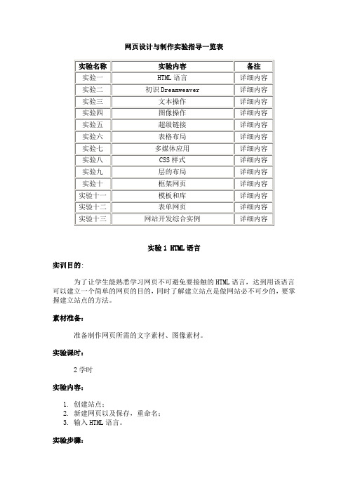 网页设计与制作实验报告