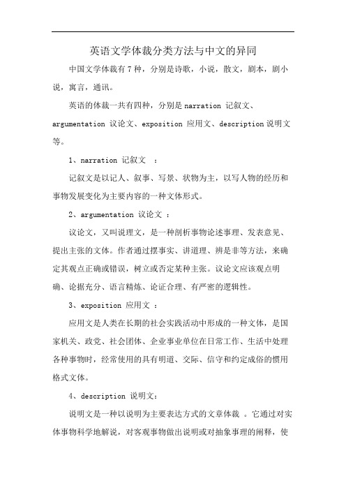 英语文学体裁分类方法与中文的异同