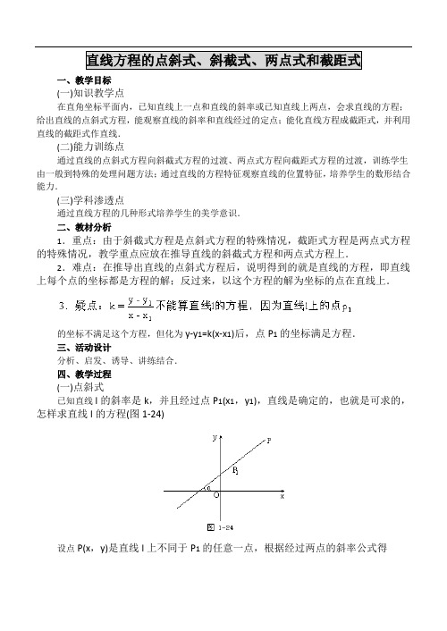 直线方程的点斜式、斜截式、两点式和截距式