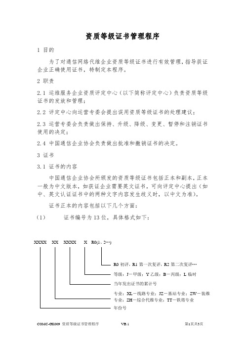 通信网络代维企业资质-资质等级证书管理程序