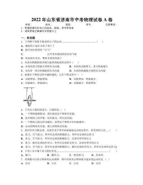 2022年山东省济南市中考物理试卷A卷及解析