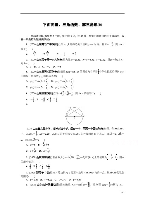 【精准解析】2021新高考数学二轮(山东)：客观题专练 平面向量、三角函数、解三角形(6)