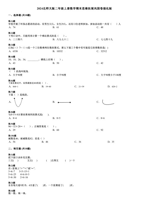 2024北师大版二年级上册数学期末思维拓展巩固卷强化版