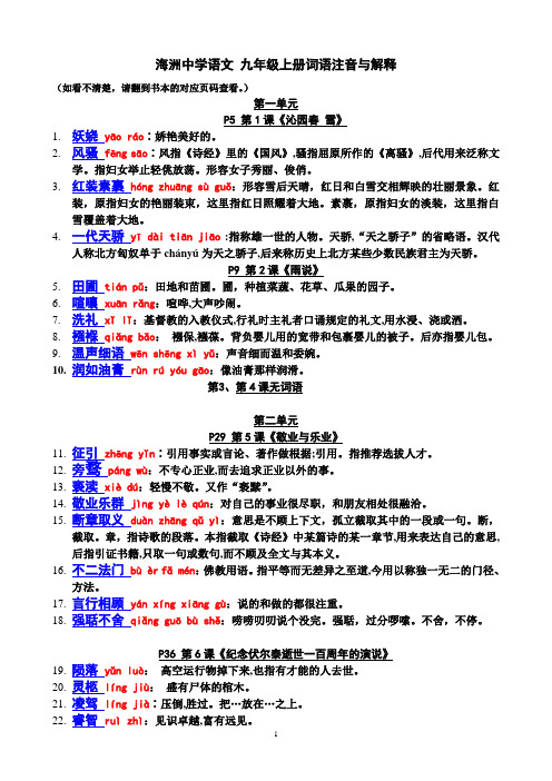 人教版语文九年级上册“读一读、写一写”词语拼音与解释