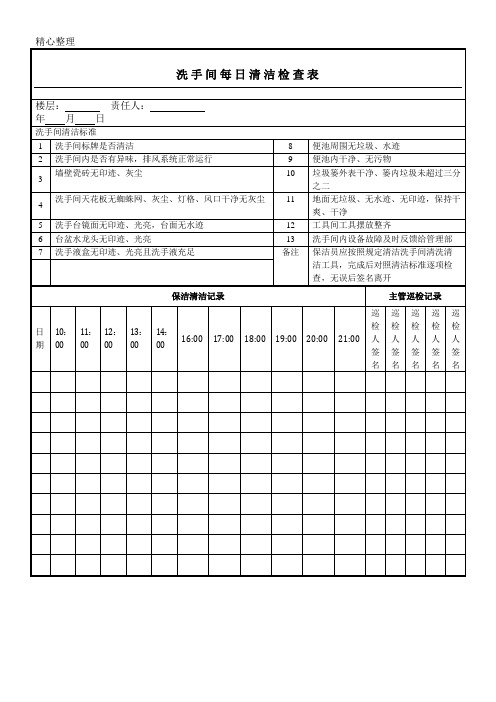 洗手间每日清洁检查表格模板