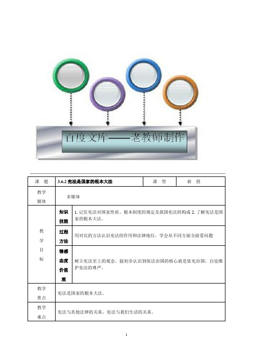 人教版初中政治导学案教案宪法是国家的根本大法