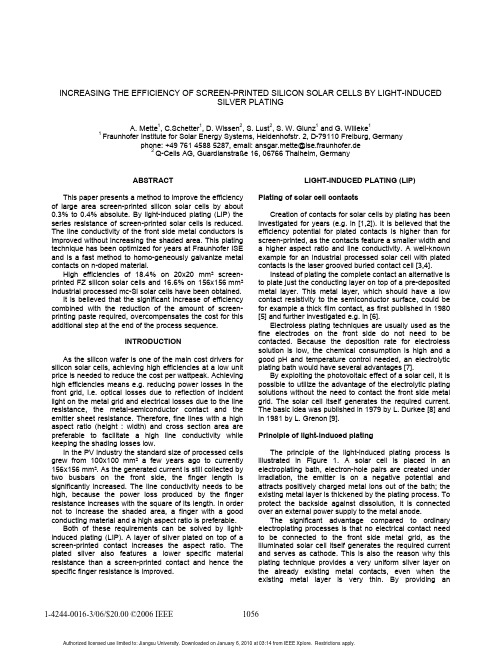 Increasing the Efficiency of Screen-Printed Silicon Solar Cells by Light-Induced Silver Plating