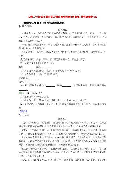 人教二年级语文期末复习课外阅读理解(经典版)带答案解析(1)