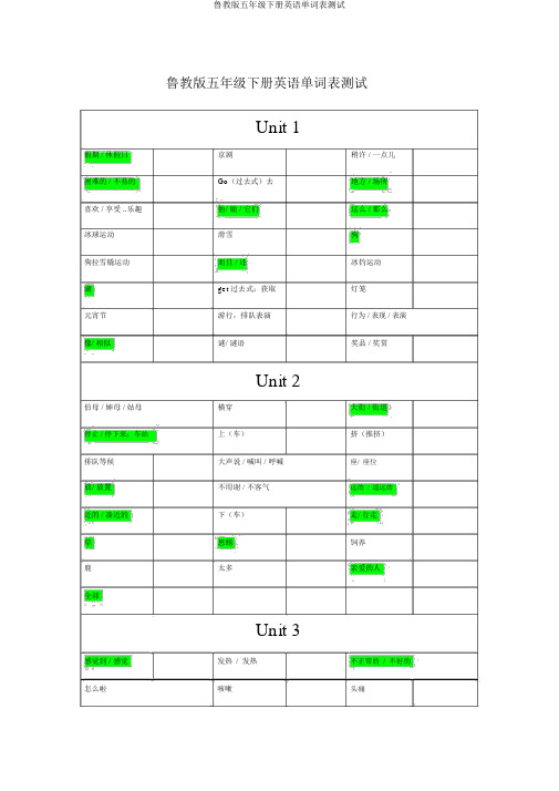 鲁教版五年级下册英语单词表测试