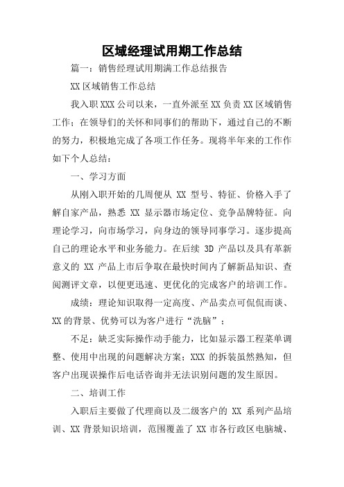 区域经理试用期工作总结