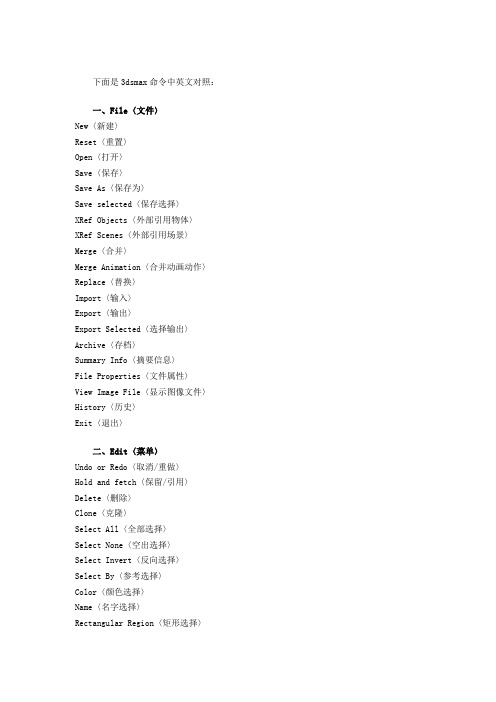 3Ds MAX 中英文指令对照