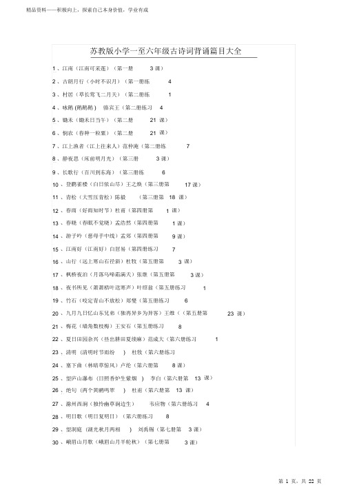 最全面苏教版小学一至六年级古诗词背诵篇目2021