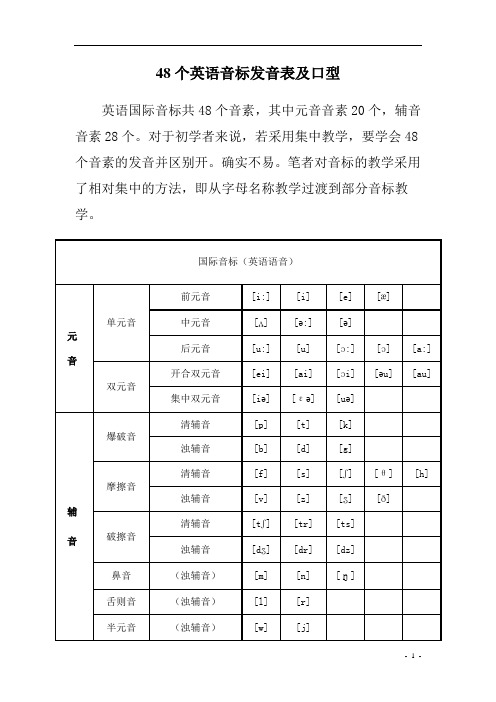 48个英语音标发音表及口型